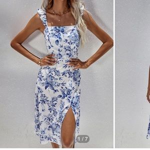 White and blue shein midi dress